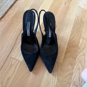 Manolo Blahnik Black Suede Slingback Heels